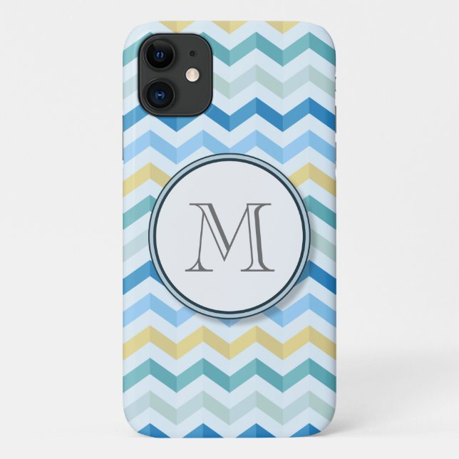 Ocean Shore Chevron Stripes with Round Monogram Case-Mate iPhone Case (Back)