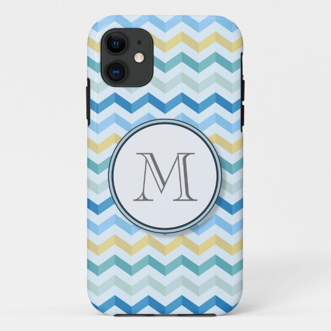 Ocean Shore Chevron Stripes with Round Monogram Case-Mate iPhone Case (Back)