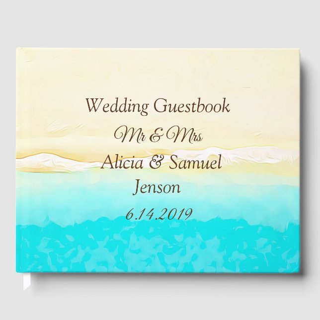 Ocean Shore Sandy Beach Wedding Guest Book (Front)
