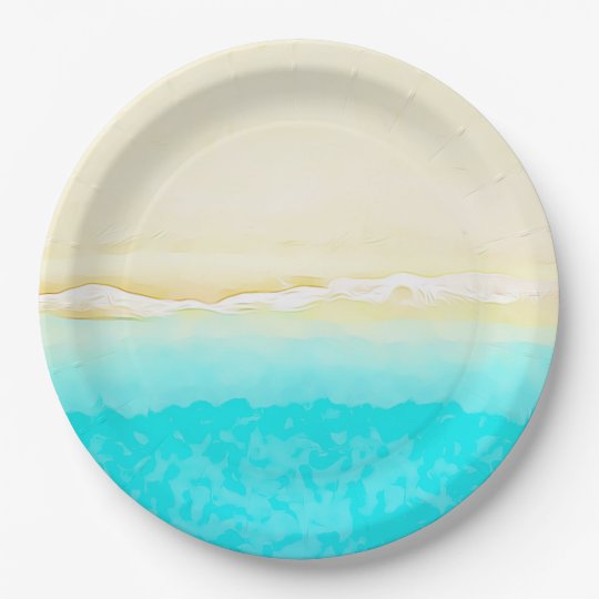 Ocean Shore Teal Water pretty paper plates. Paper Plate