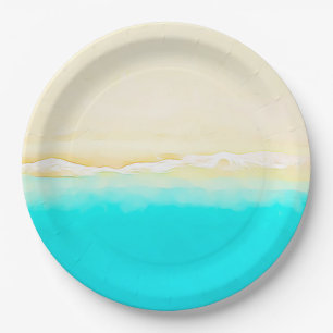 Ocean Shore Teal Water pretty paper plates. Paper Plates