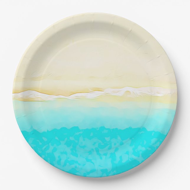 Ocean Shore Teal Water pretty paper plates. Paper Plates (Front)