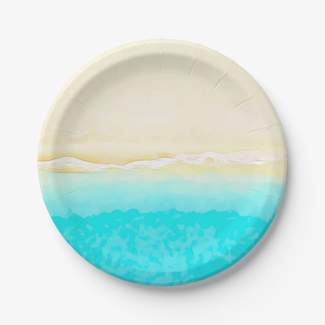 Ocean Shore Teal Water pretty paper plates. Paper Plates (Front)