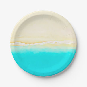 Ocean Shore Teal Water pretty paper plates. Plates