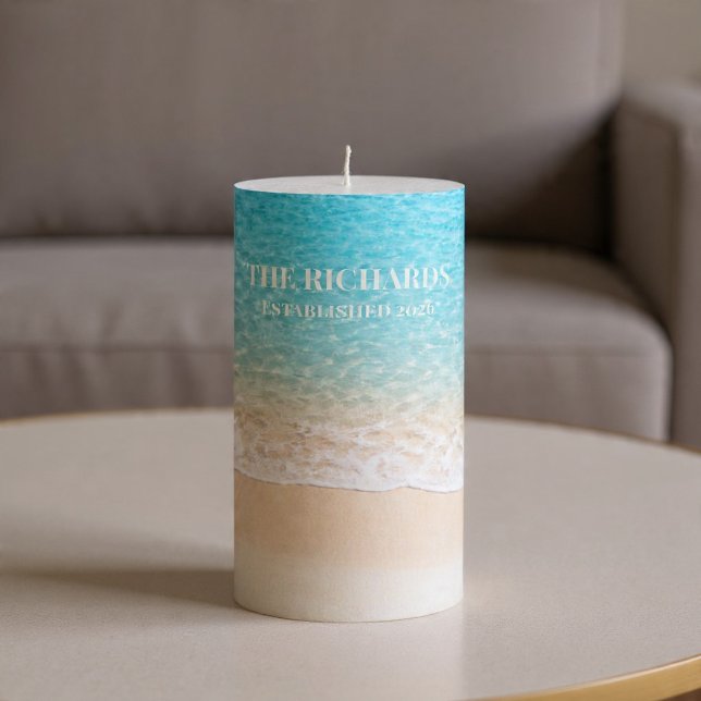 Ocean Shoreline Custom Name Pillar Candle (Creator Uploaded)