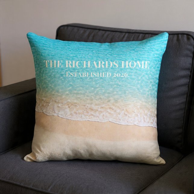 Ocean Shoreline Custom Name Throw Pillow (Creator Uploaded)