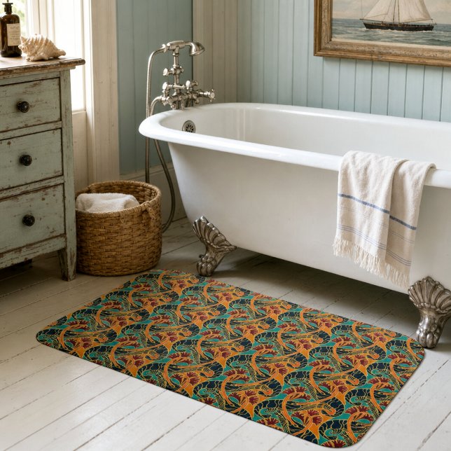 Ocean Shrimp And Seaweed Pattern Bath Mat (Creator Uploaded)