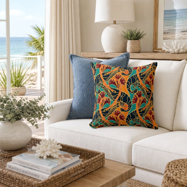 Ocean Shrimp And Seaweed Pattern Throw Pillow (Creator Uploaded)