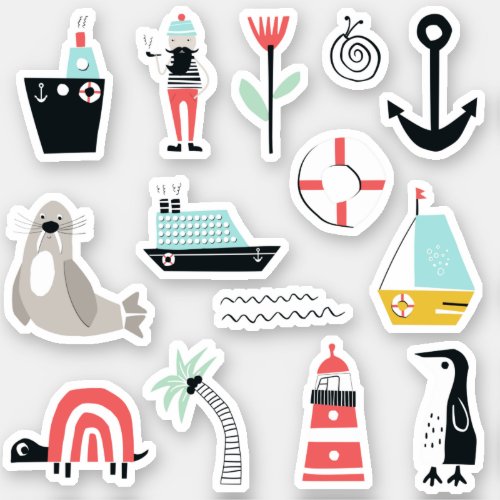 Ocean side cartoon theme x14 sticker