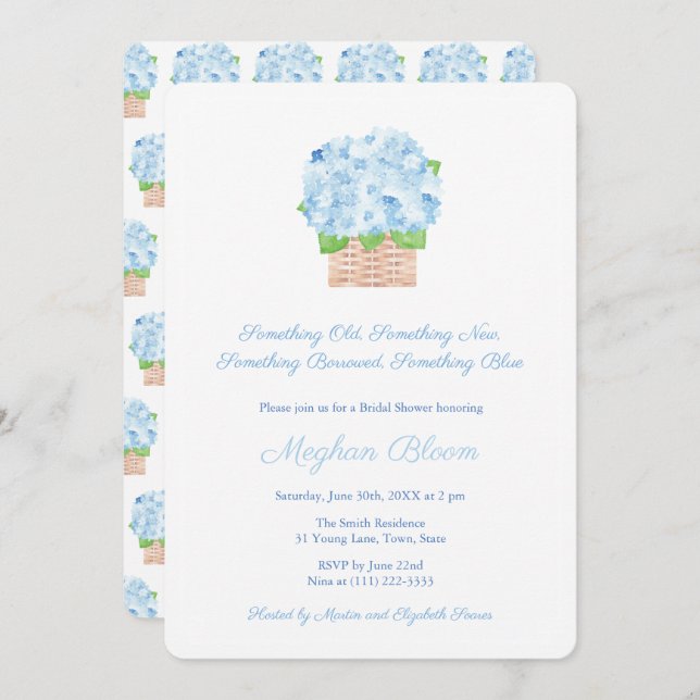 Ocean-Side Something Blue Theme Bridal Shower Invitation (Front/Back)