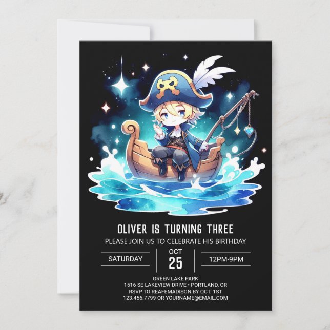 Ocean Simple Pirate Birthday Invitation (Front)