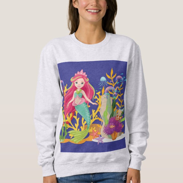 Ocean Siren: Long Red Hair Sweatshirt (Front)
