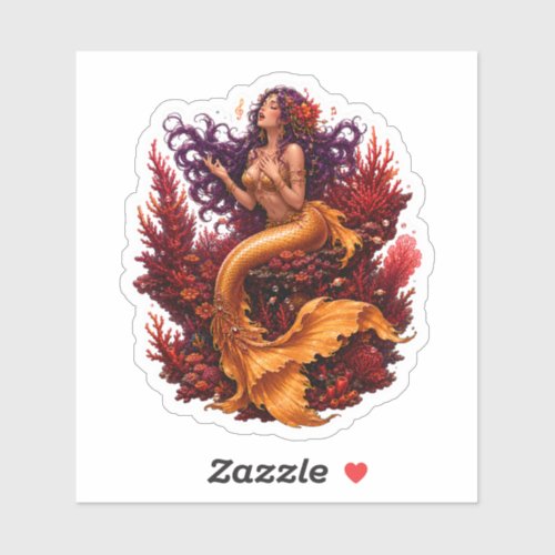 Ocean Siren Song - Golden Mermaid & Coral Reef Sticker