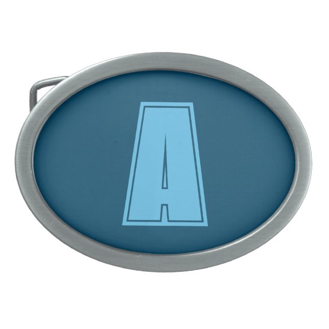 Ocean & Sky Blue Initial Monogram Calligraphy Chic Belt Buckle (Front)