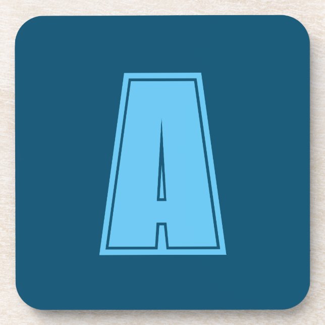 Ocean & Sky Blue Initial Monogram Calligraphy Chic Beverage Coaster (Front)