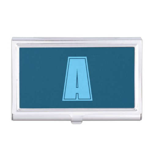 Ocean  Sky Blue Initial Monogram Calligraphy Chic Business Card Case