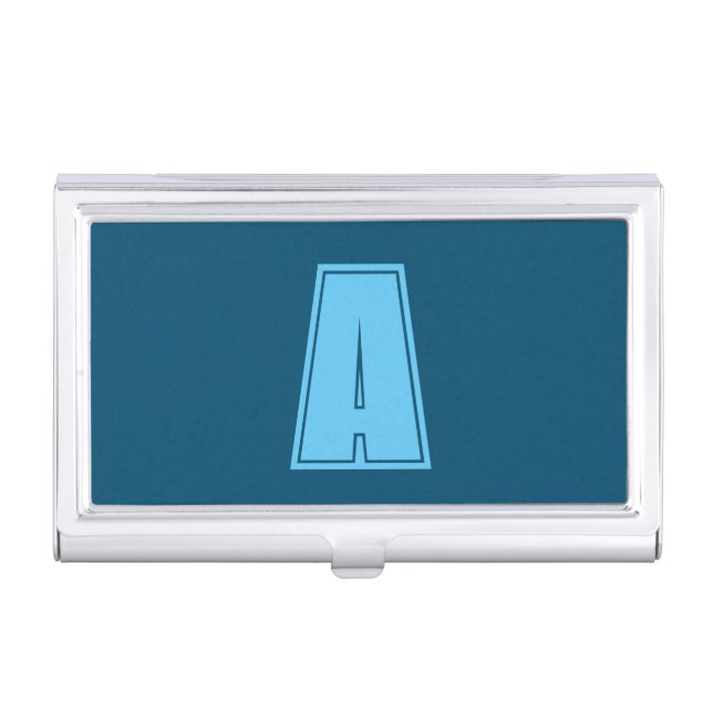 Ocean & Sky Blue Initial Monogram Calligraphy Chic Business Card Case (Front)