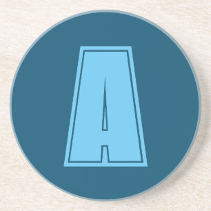 Ocean & Sky Blue Initial Monogram Calligraphy Chic Coaster