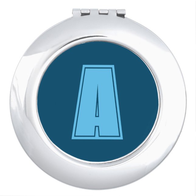 Ocean & Sky Blue Initial Monogram Calligraphy Chic Compact Mirror (Front)