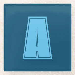 Ocean & Sky Blue Initial Monogram Calligraphy Chic Glass Coaster