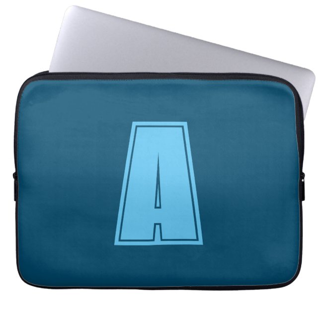 Ocean & Sky Blue Initial Monogram Calligraphy Chic Laptop Sleeve (Front)