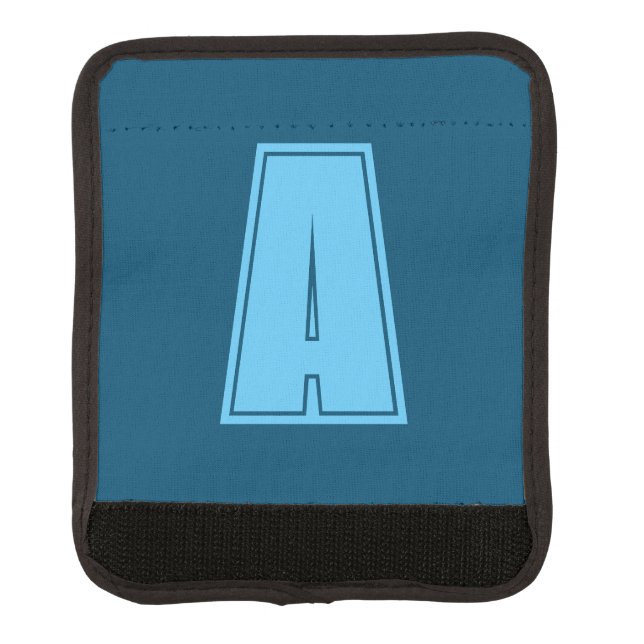 Ocean & Sky Blue Initial Monogram Calligraphy Chic Luggage Handle Wrap (Front)