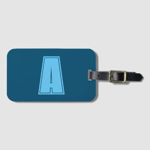 Ocean  Sky Blue Initial Monogram Calligraphy Chic Luggage Tag
