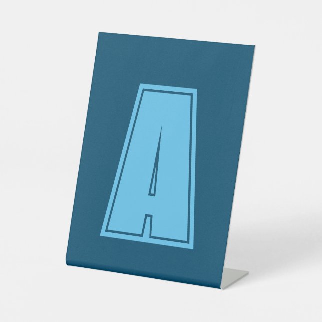 Ocean & Sky Blue Initial Monogram Calligraphy Chic Pedestal Sign (Front)