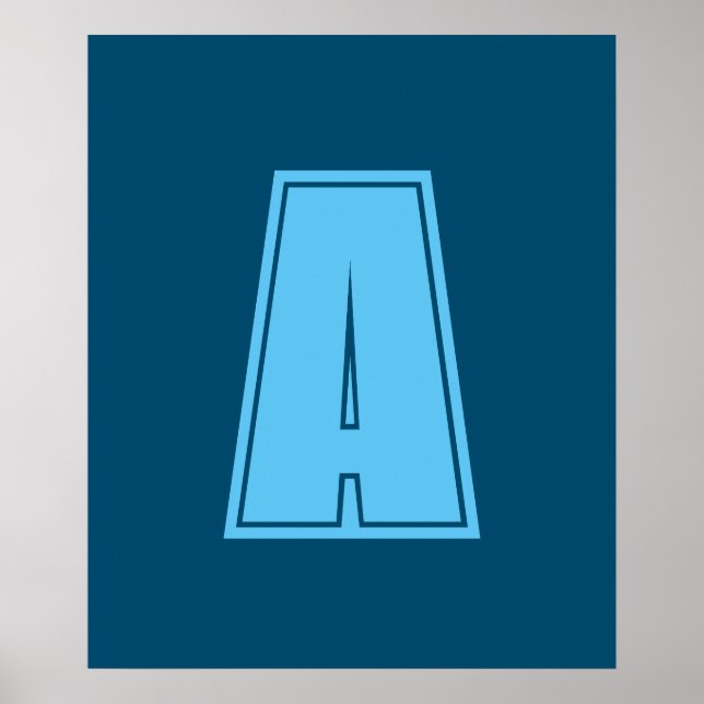 Ocean & Sky Blue Initial Monogram Calligraphy Chic Poster (Front)