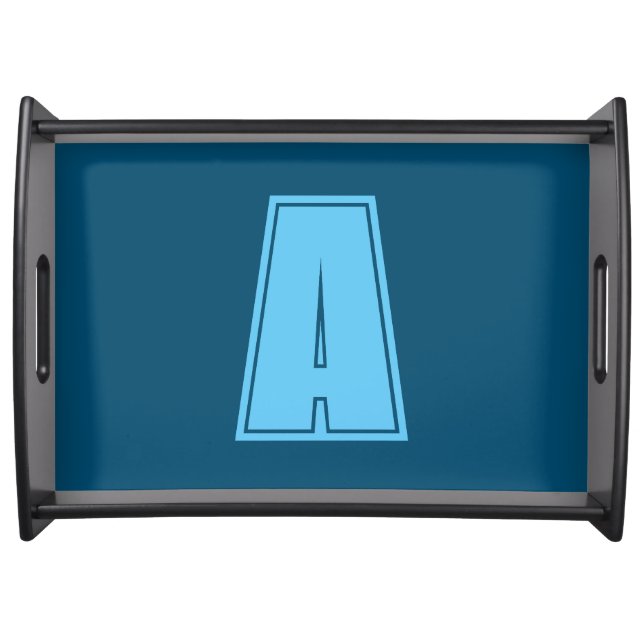Ocean & Sky Blue Initial Monogram Calligraphy Chic Serving Tray (Front)