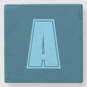 Ocean & Sky Blue Initial Monogram Calligraphy Chic Stone Coaster