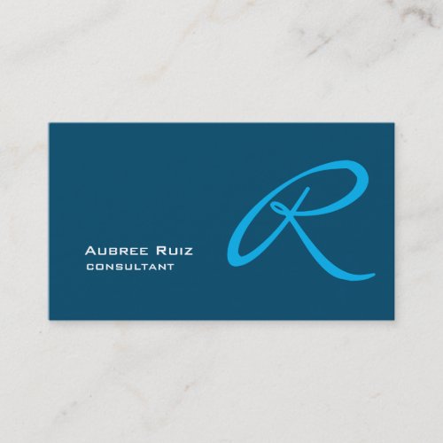 Ocean Sky Blue Modern Plain Monogram Professional Business Card