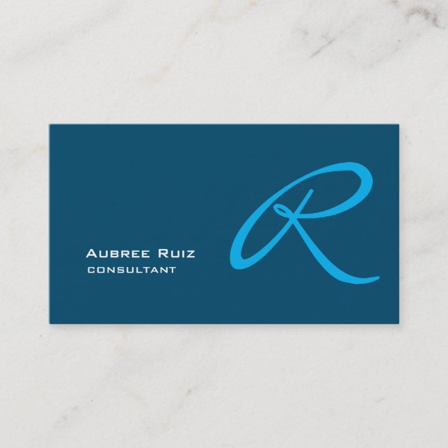 Ocean Sky Blue Modern Plain Monogram Professional Business Card (Front)