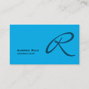 Ocean Sky Blue Modern Plain Monogram Professional Business Card