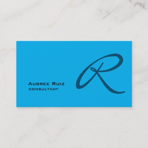 Ocean Sky Blue Modern Plain Monogram Professional Business Card