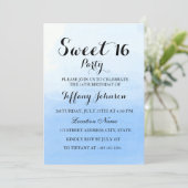 Ocean Sky Blue Ombre Pastel Sweet 16 Invitation (Standing Front)