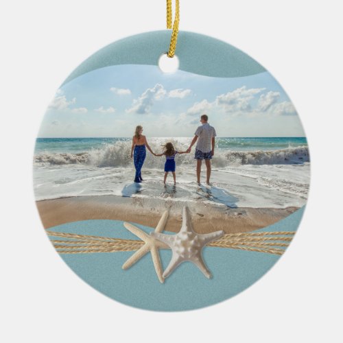 Ocean Sky Blue Starfish Photo Ceramic Ornament