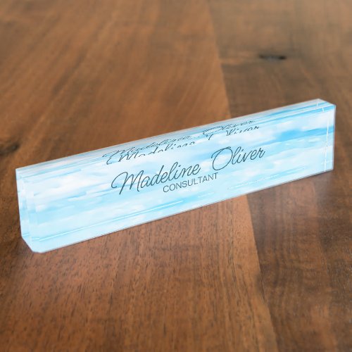 Ocean Sky Office Desk Travel Aqua Blue Modern  Desk Name Plate