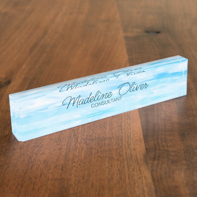 Ocean Sky Office Desk Travel Aqua Blue Modern  Name Plate (Side)