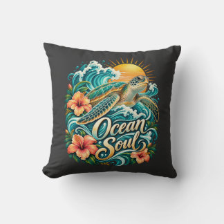 Ocean Soul Sea Turtle Coastal Throw Pillow
