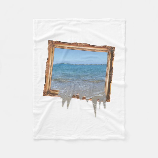 Ocean Spilling Out of Picture Frame Fleece Blanket (Front)