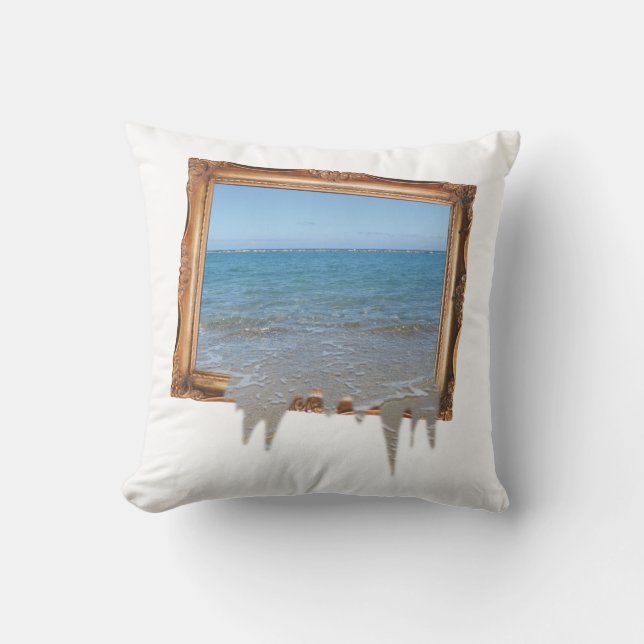 Ocean Spilling Out of Picture Frame Throw Pillow (Front)