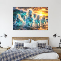 Ocean Spirit Horses Fantasy Sunset Canvas Print