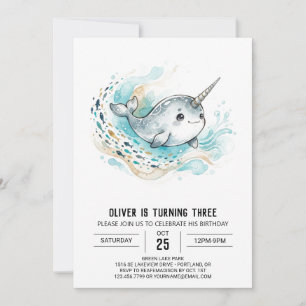 Ocean Splash Narwhal Birthday Invitation