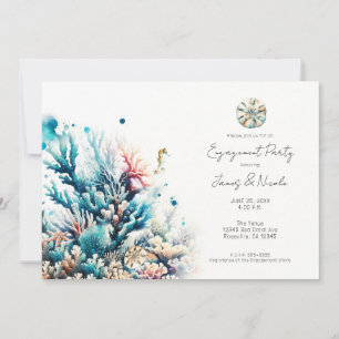Ocean Splash Sea Coral Watercolor Engagement Party Invitation