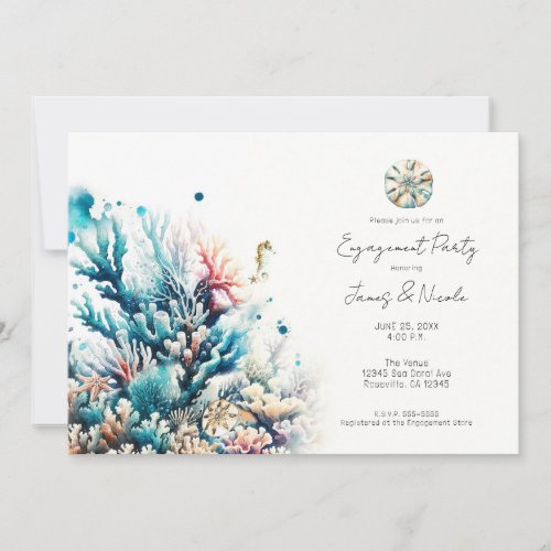 Ocean Splash Sea Coral Watercolor Engagement Party Invitation