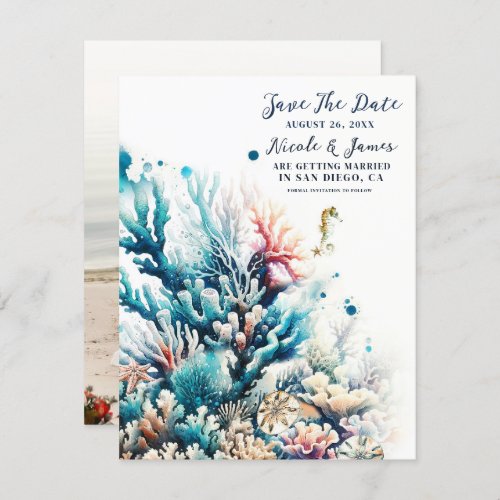 Ocean Splash Sea Coral Watercolor Save the Date  Invitation
