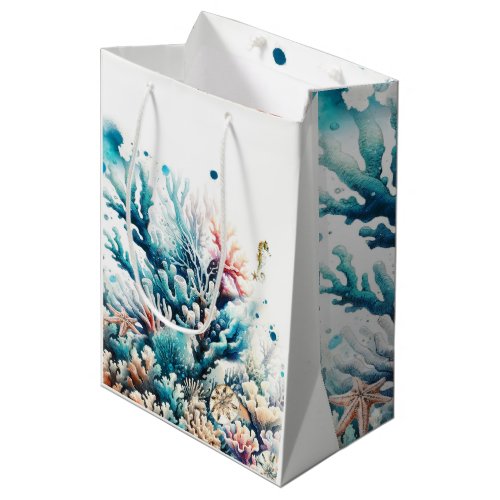 Ocean Splash Sea Coral Watercolor Sweet 16 Medium Gift Bag