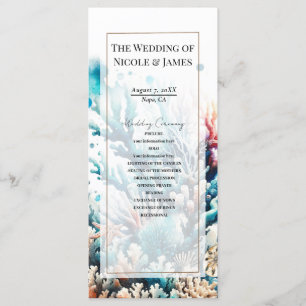Ocean Splash Sea Coral Watercolor Wedding Program