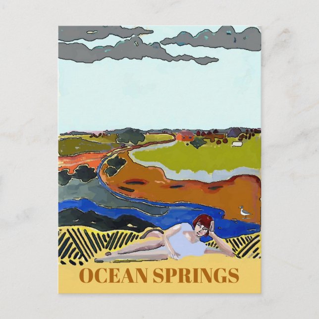 Ocean Spring MS, Vintage Style Postcard (Front)